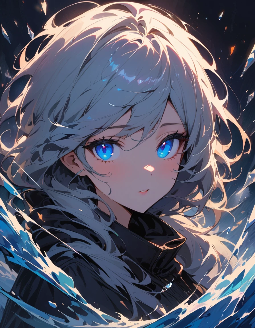 Masterpiece, 1 girl, ice, water, detailed water, detailed ice, snow, radiance, blue eyes, details eyes, beautiful eyes, loneliness, night, AddXL