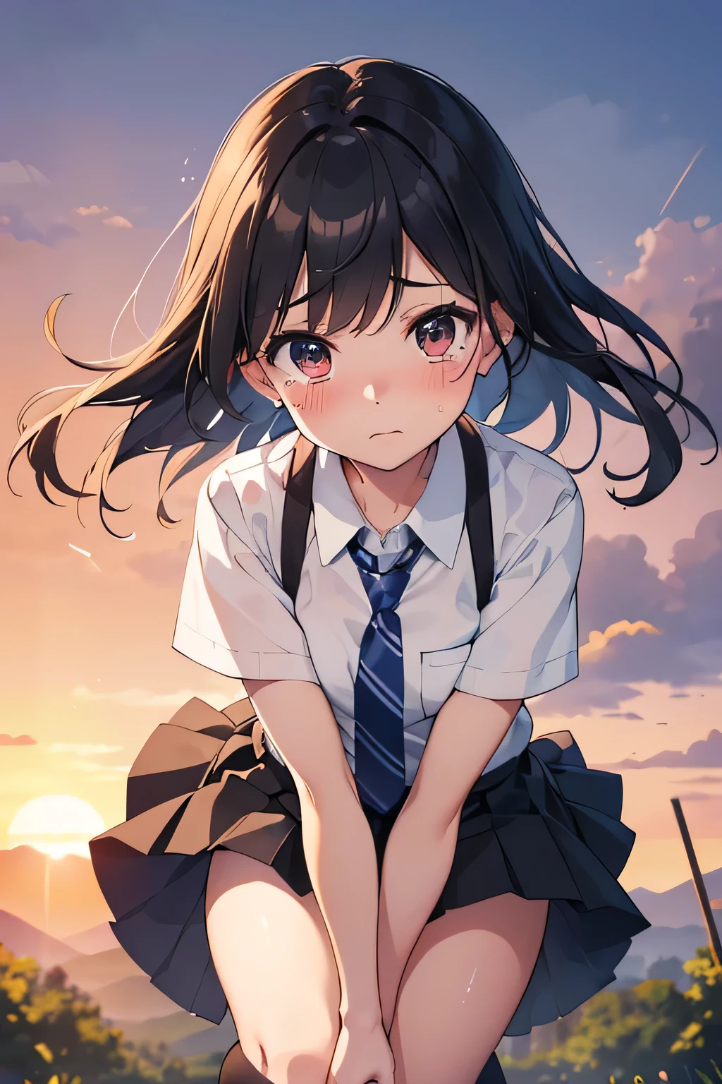 ,((Highest quality,4K, masterpiece:1.3)),((High Resolution)),((It's wonderful)),((Japan countryside:1.2)),((Japan countryside:1.2)),((Japan countryside:1.2)),((Japan countryside:1.2)),((Japanese mountain trails and rice terraces:1.2)),((Standing at the bus stop:1.2)),((Standing at the bus stop:1.2)),(Do not split frames),(Do not split),(Do not split),(sunset:1.2),(sunset:1.2),(sunset:1.2),(sunset:1.2),(One woman:1.8),(One woman:1.8),(One woman:1.8),((dutch angle shot:1.2)),((dutch angle shot:1.2)),((upper body shot:1.2)),((upper body shot:1.2)),((upper body shot:1.2)),((shoot from above:1.2)),((shoot from above:1.2)),((school uniform, short sleeve shirt:1.2)),((school uniform, short sleeve shirt:1.2)),((school uniform, short sleeve shirt:1.2)),((school uniform, short sleeve shirt:1.2)),(A tie blowing in the wind:1.4),(A tie blowing in the wind:1.4),(A tie blowing in the wind:1.4),((wavy mouth:1.4)),((wavy mouth:1.4)),((wavy mouth:1.4)),((pigeon toed:1.2)),((pigeon toed:1.2)),((pigeon toed:1.2)),((Bend your knees and stand with your legs together:1.2)),((Bend your knees and stand with your legs together:1.2)),((Bend your knees and stand with your legs together:1.2)),((Bend your knees and stand with your legs together:1.2)),((Bend your knees and stand with your legs together:1.2)),((Bend your knees and stand with your legs together:1.2)),((Hold down the hem of your skirt, which is about to be blown up by the wind:1.2)),((Hold down the hem of your skirt, which is about to be blown up by the wind:1.2)),((Hold down the hem of your skirt, which is about to be blown up by the wind:1.2)),((Hold down the hem of your skirt, which is about to be blown up by the wind:1.2)),((face focus:1.4)),((face focus:1.4)),((face focus:1.4)),((face focus:1.4)),(Shy laugh:1.2),(Shy laugh:1.2),(Shy laugh:1.2),(Shy laugh:1.2),(Panic look:1.2),(Panic look:1.2),(Hair blowing in the strong wind:1.2),(Hair blowing in the strong wind:1.2),(Hair blowing in the strong wind:1.2),(shoot from front),(shoot from front),(shoot from front),((Light brown eyes:1.2)),((Light brown eyes:1.2)),((Beautiful highlighted eyes)),((Light brown eyes:1.2)),((Light brown eyes:1.2)),((Light brown eyes:1.2)),((Beautiful highlighted eyes)),((Light brown eyes:1.2)),((Shiny black hair:1.4)),((Shiny black hair:1.4)),((Shiny black hair:1.4)),((Fluffy short bob:1.2)),((Fluffy short bob:1.2)),((Fluffy short bob:1.2)),((Fluffy short bob:1.2)),((Parted bangs)),((Parted bangs)),((Parted bangs)),(Beautiful breasts),(Beautiful breasts),Japanese women, 14 years old gravure photo, High Contrast, Aperture F3.2, Focal length 100mm, (((peace sign))),wakame, wakame, wakame, wakame, wakame, wakame, wakame, wakame, wakame, wakame, wakame, wakame, wakame, wakame, wakame, wakame, wakame, wakame, wakame, wakame, wakame, wakame, wakame, wakame, wakame