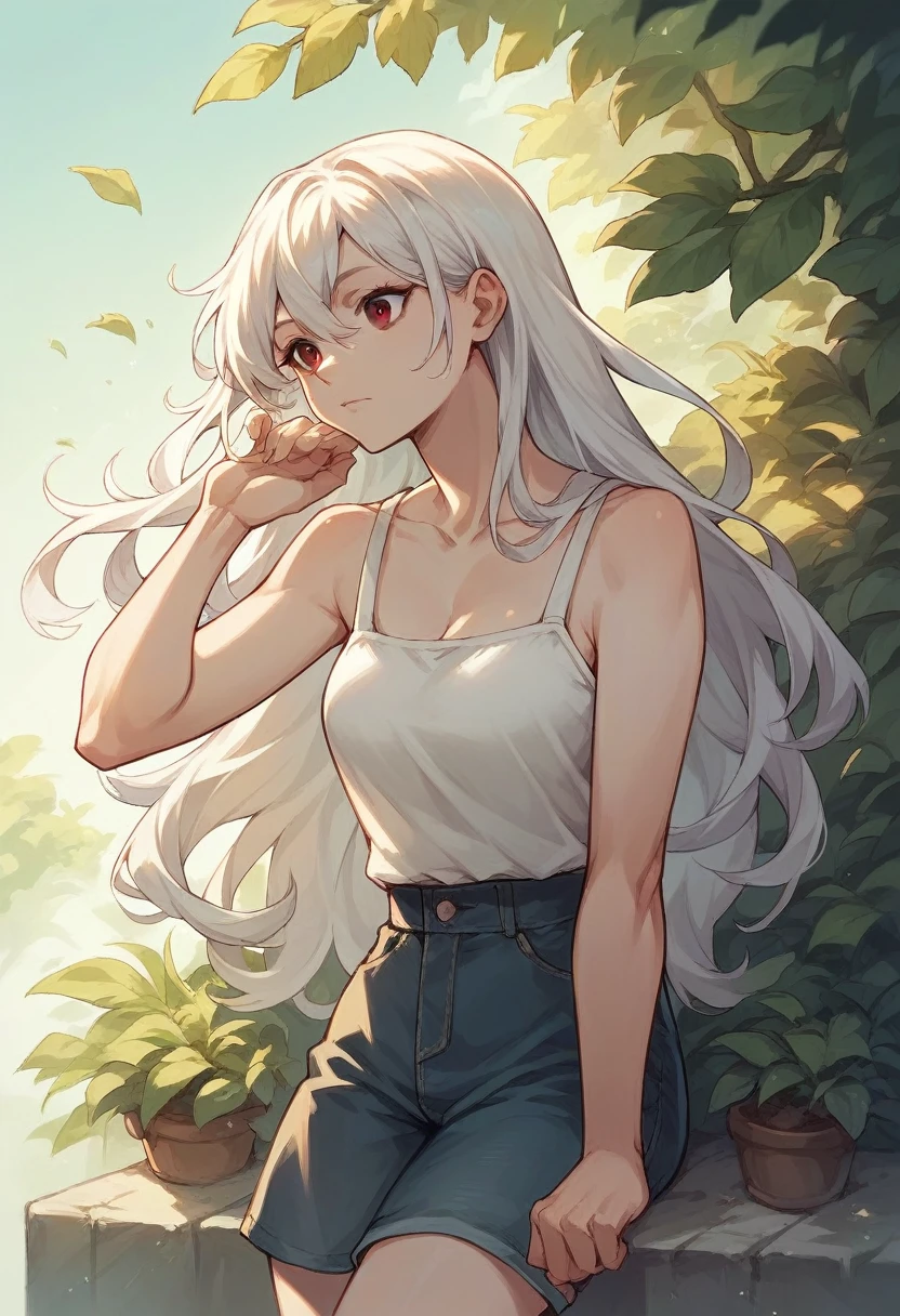 White hair girl , casual, brown eyes, long hair