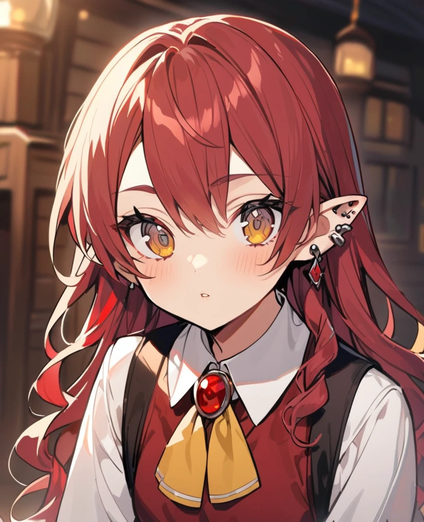 Female,5'6,pierced ears,light skin,hazel eyes,red wavy hair ,hogwards uniform