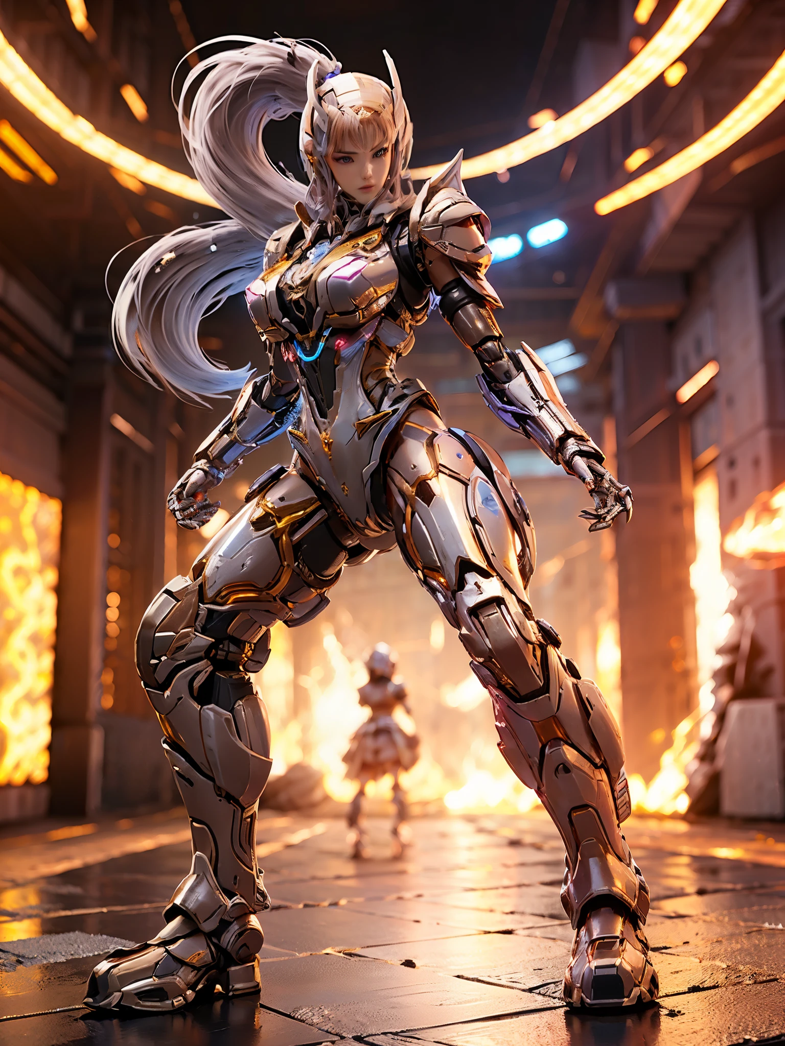 they pull_thailand, (1 girl, standing alone, standing alone), (super detailed face), (half-face mecha helmet:1), (Big buttocks, HUGE FAKE BREAST:1.3), (neckleace:1.5), (ABS MUSCULAR:1.3), (MECHA GUARD ARMS, DIAMOND CORE ON CHEST ARMOR:1.3), (ARMORED SHINY RED FUTURISTIC MECHA, MECHA SKINTIGHT SUIT PANTS, MECHA GUARD ARMOR LEGS, high-heels:1.5), (MUSCULAR FEMALE BODY, shining skin, LONG AND SEXY LEGS:1.1), (gazing at viewer:1.3), (female focus:0.886), (WALKING DOWN THE CORRIDOR OF THE FUTURISTIC SPACE STATION:1), (BRIGHT LIGHT WHITE_hall:1.3), hyper texture, unreal engine rendering, physically based rendering, ULTRA HIGH DEFINITION, 16K, 1080P.