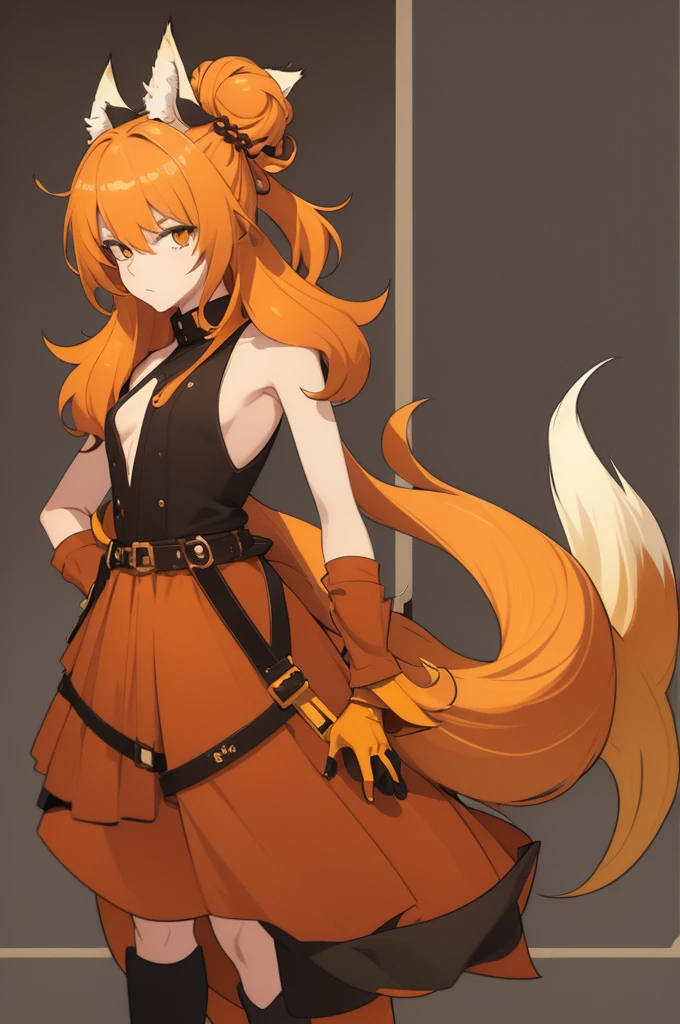 Name: Riley
Gender: Male
Age: 21
eye color: yellow
Hair color: dark red with orange highlights
Hair length: Waist
Hair style: Messy bun
Height: 5’5
features: Long red fox like ears
Features: Long 4 foot long tail, very fluffy