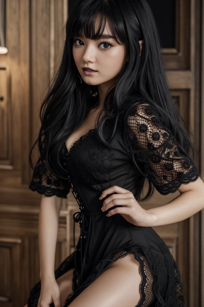 ulzzang-6500-v1.1, (Photo brute:1.2), (Photoréaliste), ,(Photo brute:1.2), (réaliste:1.4), (authentique: 1.4), (morceau vole), (femme blonde), ((Jupe en dentelle noire:1.4)), Porter une robe longue corset punk en dentelle noire, モデルPhotographierスタイル, (unité de papier peint CG 8k très détaillée), Les plus belles images d&#39;art du monde, majestueux professionnel (Photographier：Steve McCurry), 8k euh, Appareil photo reflex numérique mono-objectif, Éclairage doux, haute qualité, grain de film, Fujifilm XT3 netteté, f5.6, détail élevé, netteté, Spectaculaire, (porter une robe corset punk), (regarder le spectateur:1.2),  (Lumière naturelle), (Fascinant), (photo de tout le corps:1.2)