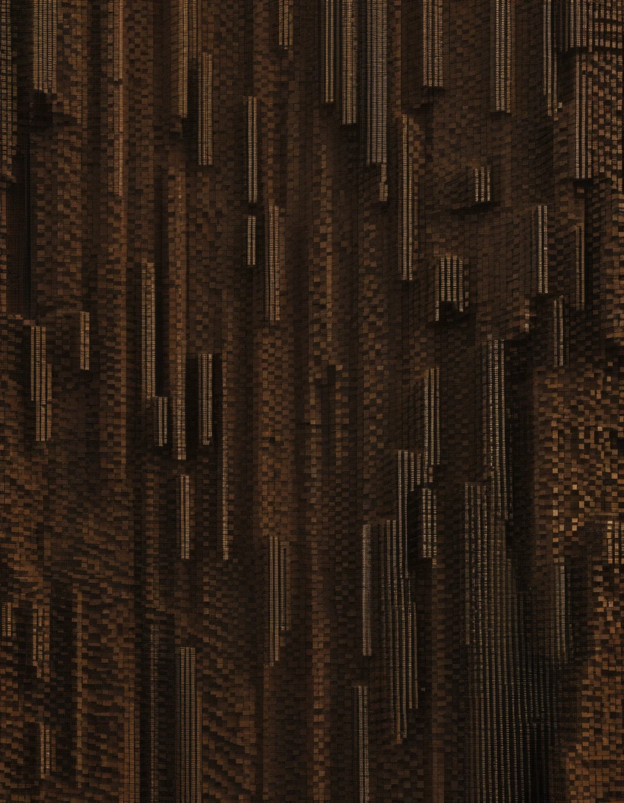 a vortex of ascii characters transform into a 3D agouti that seems to come out of the screen, black and brown color scheme, phosphorescent, uhd