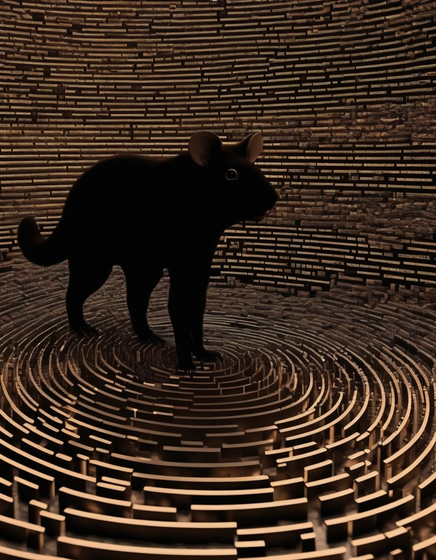 a vortex of ascii characters transform into a 3D agouti that seems to come out of the screen, black and brown color scheme, phosphorescent, uhd