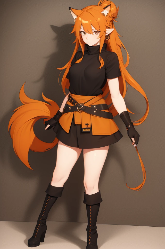 Name: Riley
Gender: Male
Age: 21
eye color: yellow
Hair color: dark red with orange highlights
Hair length: Waist
Hair style: Messy bun
Height: 5’5
features: Long red fox like ears
Features: Long 4 foot long tail, very fluffy
