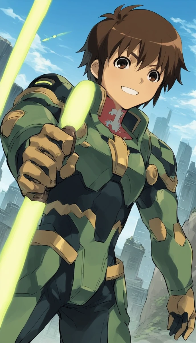 masterpiece,(Highest quality),Very detailed,Very detailed,One boy,(Mechanicalwing:Golden,Glowing Eyes:green,Goldenrarmor:1.2,Long, thin ears:0.8),(Cyberpunk City:1.5,arms:Energy Blade),(Fantasy Landscape:1.2,Natural light:1.5,Confident expression),(Panorama:1.2),Mecha, smile,angle,Angels, wing,chromium,born、score_9, score_8_superior, score_7_superior, score_6_superior, score_5_superior, score_4_superior, sauce_anime, One boy, Handa Shinichi, Brown Hair, Brown eyes, , Pause, View your viewers, score_9, score_8_superior, score_7_superior, score_6_superior, score_5_superior, score_4_superior, sauce_anime, One boy, Handa Shinichi, Brown Hair, Brown eyes, Pause, anime, One boy, Handa Shinichi, Brown Hair, Brown eyes