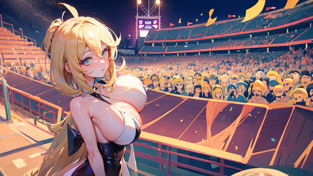Cynthia pokemon, in a stadium celebrating, sexly, big boobies