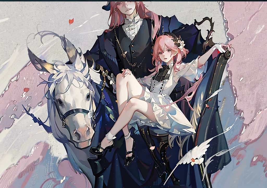 1 pink hair, long hair, Devil's Horn, Devil Tail,Face Focus,Detailed face,Smile,aldult,best quality, white shirt dress, black vest,Black shoes,Detailed background, Scattered sunlight, Depth of Field, Bokeh,sunflower,Sea of Flowers,breeze,Blue sky and white clouds,happy,Bouquet