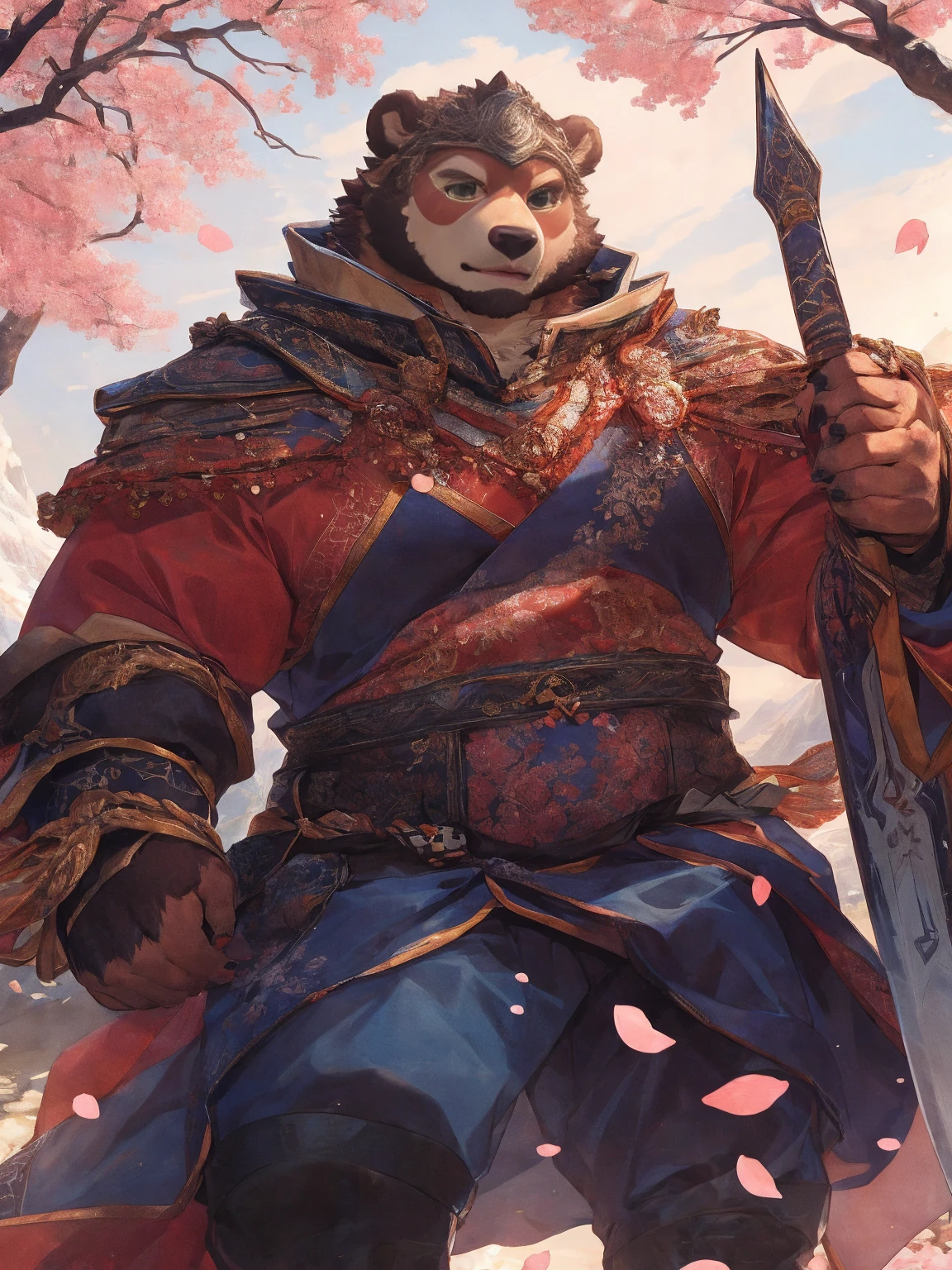 1. **type**:Bear
2. **gender**:Male 3. **appearance**:Brown fur,green eyes,thick physique
4. **Clothing and Decoration**:Wearing ancient warrior armor,Carrying a huge sword on his back,Wearing a samurai helmet
#### Scenography
1. **background**:古代日本style的山間寺廟,寺廟周圍有Cherry tree和Stone lanterns
2. **detail**:Sakura petals falling in the air,Mountain peaks are faintly visible in the distance
#### Text content
1. **theme**:Glory and Protection 2. **intonation**:Solemn and inspiring 3. **Sentence Structure**:`"Guard the Faith,"Defend the Glory"`
#### 圖像style
1. **style**:Epic and traditional combined,Has strong oriental cultural elements 2. **tone**:Soft pinks combined with stately browns and golds,Highlighting the majesty of the samurai and the beauty of the cherry blossoms
#### 其他detail
1. **Posture and expression**:
- Bear站在寺廟前,Hold a greatsword,firm eyes,Show protection and determination
2. **background元素**:
- 古代日本style的寺廟,Cherry tree,Stone lanterns,Falling cherry blossom petals,distant mountain peaks
### final design 1. **role conception**
- **Bear**:Brown fur,green eyes,thick physique。Wearing ancient warrior armor,Carrying a huge sword on his back,Wearing a samurai helmet。
2. **Scenography**
- **background**:古代日本style的山間寺廟,寺廟周圍有Cherry tree和Stone lanterns。Sakura petals falling in the air,Mountain peaks are faintly visible in the distance。
3. **Text content**
- below or above the diagram,Written in a solemn and inspiring font:`"Guard the Faith,"Defend the Glory"`
### Image design recommends that you use design software(Like Photoshop、Procreate等)To realize this picture。The following are specific step-by-step recommendations:
1. **background創建**:畫出日本style的山間寺廟background,包括Cherry tree、Stone lanterns、Falling cherry blossom petals和distant mountain peaks。
2. **character drawing**:根據描述繪製男性Bear角色,特別注意武士鎧甲和巨劍的detail。
3. **Posture and expression**:Bear站在寺廟前,Hold a greatsword,firm eyes,Show protection and determination。
4. **Add text**:Choose the right location,使用莊嚴和鼓舞的字體將Text content`"Guard the Faith,"Defend the Glory"`Add to diagram。