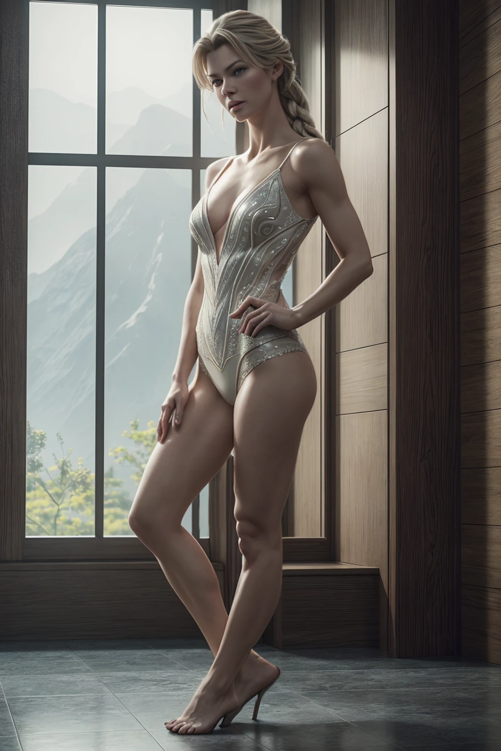 ((Full body photo, standing, on the floor))  (Beautiful mature female (perfect face)), (Milla Jovovich:0.3), ((Full body photo, standing, on the floor)) Highly detailed CG unity 8k wallpaper, style shot, complex, high detail, dramatic, highest quality movie still image, very detailed, masterpiece, best quality, character design, Elsa, Elsa from Frozen, (( Dark style)), realistic ultra-detailed rendering style, natural light, sharp character design, (hard focus, 8k), (((natural skin texture))), 8k textures, soft cinematic lighting, adobe lightroom, dark room, hdr, Sophisticated, Elegant, Rich Detail, Sharp Focuilm Look) )), Soothing Tones, Detail Frenzy, Intricate Detail, Super Detail, Low Contrast, Soft Film Lighting, Dull Colors, Exposure Blending, HDR, Fade, 35mm, f/1.4, ISO64, f16, 25 sec.
