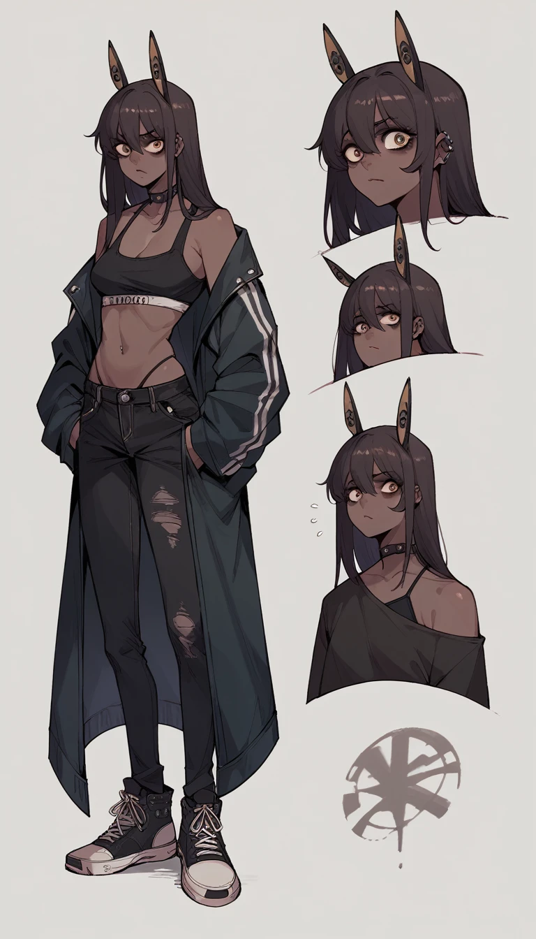 Goth Noir (nod) wearing a black swimsuit black skin full body standing 