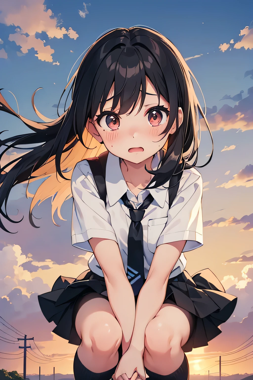 ,((Highest quality,4K, masterpiece:1.3)),((High Resolution)),((It's wonderful)),((Japan countryside:1.2)),((Japan countryside:1.2)),((Japan countryside:1.2)),((Japan countryside:1.2)),((Japanese mountain trails and rice terraces:1.2)),((Standing at the bus stop:1.2)),((Standing at the bus stop:1.2)),(Do not split frames),(Do not split),(Do not split),(sunset:1.2),(sunset:1.2),(sunset:1.2),(sunset:1.2),(One woman:1.8),(One woman:1.8),(One woman:1.8),((dutch angle shot:1.2)),((dutch angle shot:1.2)),((upper body shot:1.2)),((upper body shot:1.2)),((upper body shot:1.2)),((shoot from above:1.2)),((shoot from above:1.2)),((school uniform, short sleeve shirt:1.2)),((school uniform, short sleeve shirt:1.2)),((school uniform, short sleeve shirt:1.2)),((school uniform, short sleeve shirt:1.2)),(A tie blowing in the wind:1.4),(A tie blowing in the wind:1.4),(A tie blowing in the wind:1.4),((wavy mouth:1.4)),((wavy mouth:1.4)),((wavy mouth:1.4)),((pigeon toed:1.2)),((pigeon toed:1.2)),((pigeon toed:1.2)),((Bend your knees and stand with your legs together:1.2)),((Bend your knees and stand with your legs together:1.2)),((Bend your knees and stand with your legs together:1.2)),((Bend your knees and stand with your legs together:1.2)),((Bend your knees and stand with your legs together:1.2)),((Bend your knees and stand with your legs together:1.2)),((Hold down the hem of your skirt, which is about to be blown up by the wind:1.2)),((Hold down the hem of your skirt, which is about to be blown up by the wind:1.2)),((Hold down the hem of your skirt, which is about to be blown up by the wind:1.2)),((Hold down the hem of your skirt, which is about to be blown up by the wind:1.2)),((face focus:1.4)),((face focus:1.4)),((face focus:1.4)),((face focus:1.4)),(Shy laugh:1.2),(Shy laugh:1.2),(Shy laugh:1.2),(Shy laugh:1.2),(Panic look:1.2),(Panic look:1.2),(Hair blowing in the strong wind:1.2),(Hair blowing in the strong wind:1.2),(Hair blowing in the strong wind:1.2),(shoot from front),(shoot from front),(shoot from front),((Light brown eyes:1.2)),((Light brown eyes:1.2)),((Beautiful highlighted eyes)),((Light brown eyes:1.2)),((Light brown eyes:1.2)),((Light brown eyes:1.2)),((Beautiful highlighted eyes)),((Light brown eyes:1.2)),((Shiny black hair:1.4)),((Shiny black hair:1.4)),((Shiny black hair:1.4)),((Fluffy short bob:1.2)),((Fluffy short bob:1.2)),((Fluffy short bob:1.2)),((Fluffy short bob:1.2)),((Parted bangs)),((Parted bangs)),((Parted bangs)),(Beautiful breasts),(Beautiful breasts),Japanese women, 14 years old gravure photo, High Contrast, Aperture F3.2, Focal length 100mm, (((peace sign))),wakame, wakame, wakame, wakame, wakame, wakame, wakame, wakame, wakame, wakame, wakame, wakame, wakame, wakame, wakame, wakame, wakame, wakame, wakame, wakame, wakame, wakame, wakame, wakame, wakame
