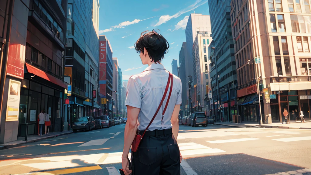 man watching on cell phone, back view from top to bottom