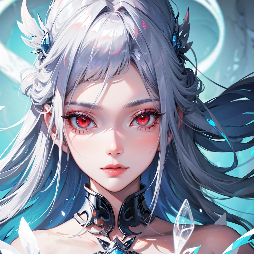 Ice goddess stunning beauty red eyes silver hair