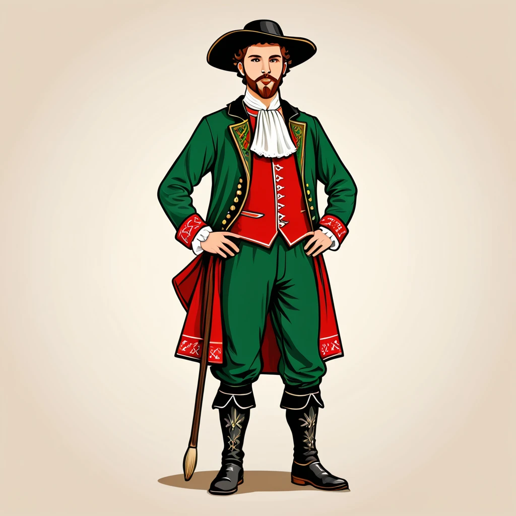 man in welsh folk outfit, vector graphics, strong contours