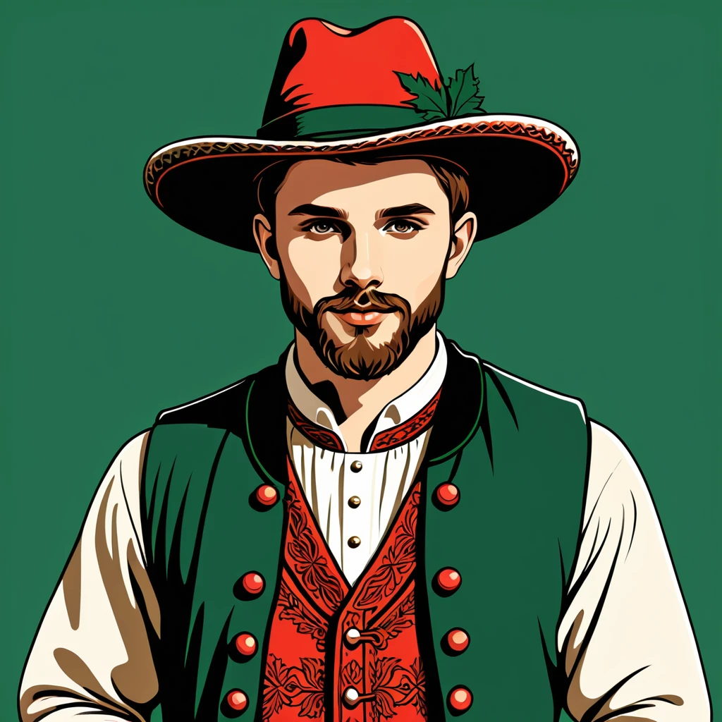 man in welsh folk outfit, vector graphics, strong contours