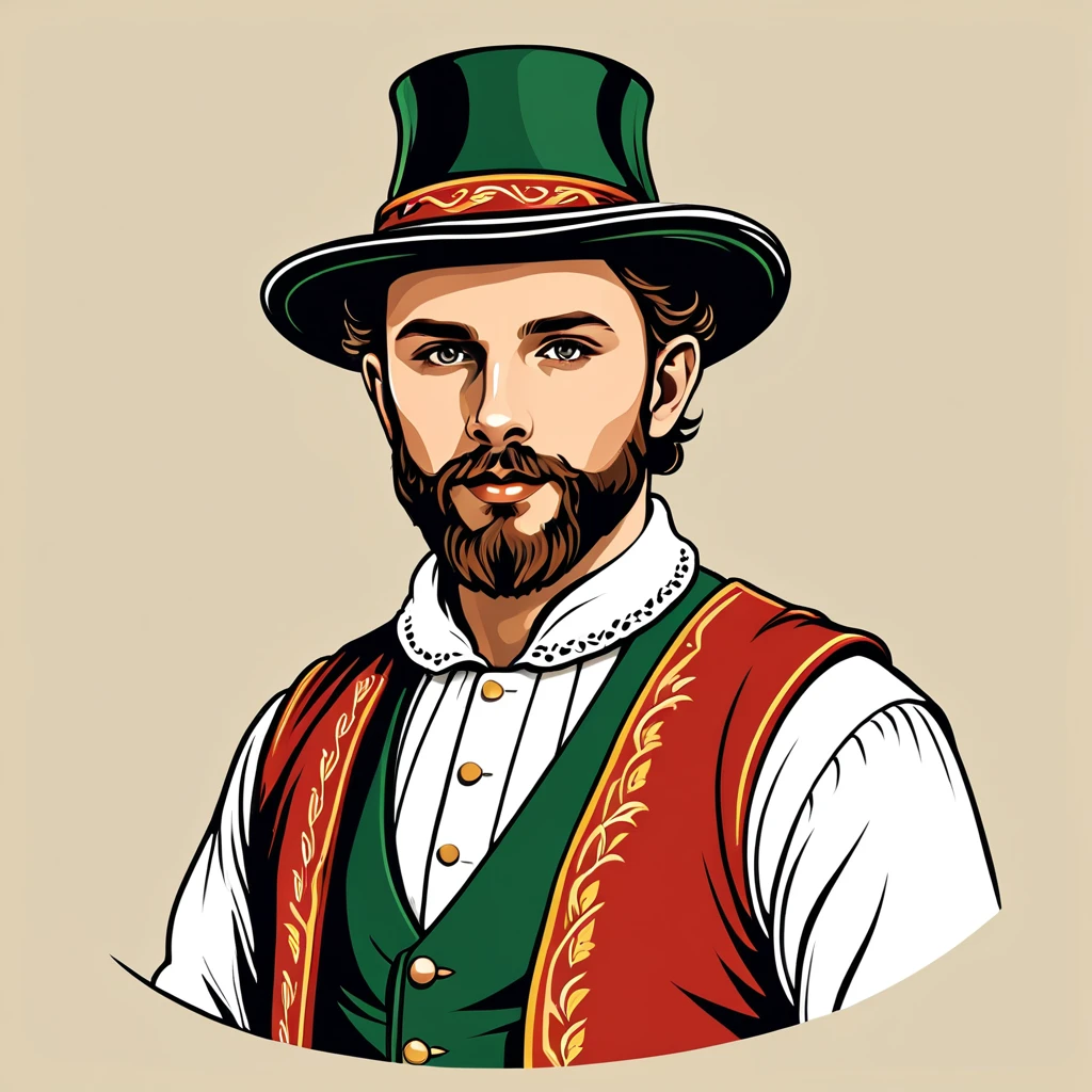 man in welsh folk outfit, vector graphics, strong contours
