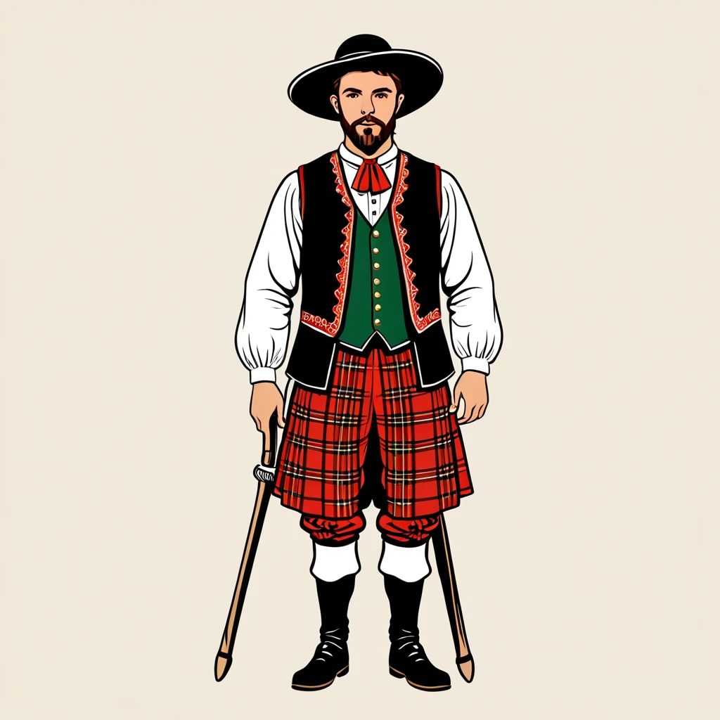 man in welsh folk outfit, vector graphics, strong contours
