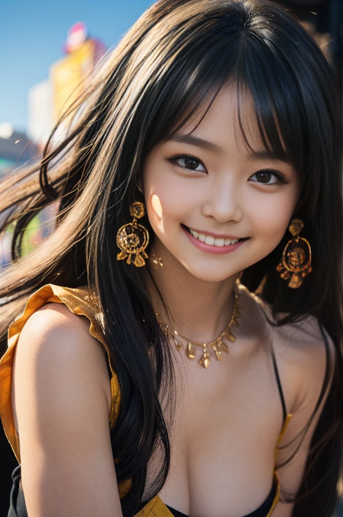 （8k、Raw photography、Highest quality、masterpiece：1.2),(Black Hair、Dark Eyes:1.9),(:1.6)、View your audience,Viewed from the front,White skin,(:1.4)、(Tight waist:1.6)、(Clothes that accentuate the shape of the breasts:1.0)、(Big Breasts :1.3)、Slim figure、Ultra-high resolution,beautiful,beautiful fece,(One person、No background:1.9),whole bodyボディー,Japanese women,（reality的：1.37）、Photon Mapping,reality、(Baby-faced and cute: 1.4)、(Cute Smile: 1.8)、(Round face: 1.8)、Radio City、Physically Based Rendering、Depth of field rally background、photograph, (:1.8),（:1.6）,whole body、Great quality