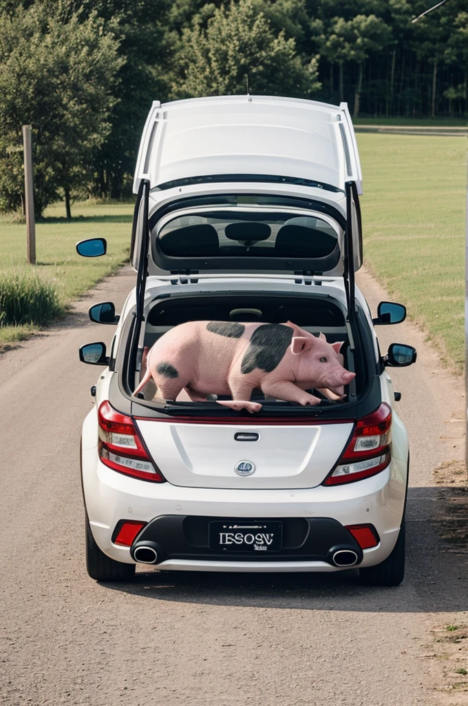 Create a sticker of a car sign where there is a pig inside and contains the phrase "pig-free space"