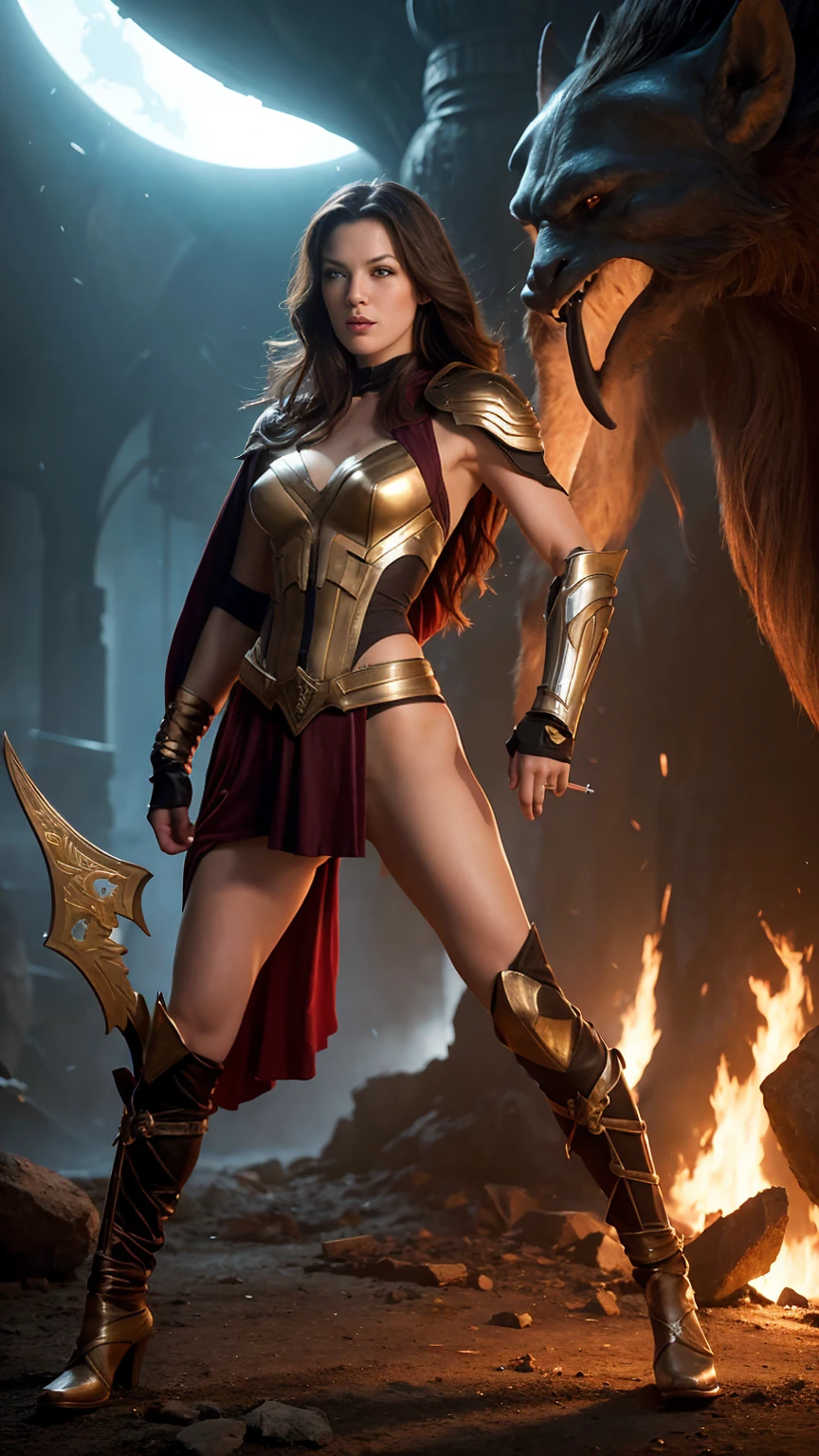 ((Full body photo,standing, feet on the ground)) (Milla Jovovich)a woman dressed as a warrior holding a sword, sexy painting of gal gadot, tyler edlin fantasy art, fantasy woman, gal gadot as hell lord, zenescope, a very beautiful berserker woman, magali villeneuve', as seen on artgerm, very beautiful female barbarian, artgerm julie bell beeple, 4k fantasy art