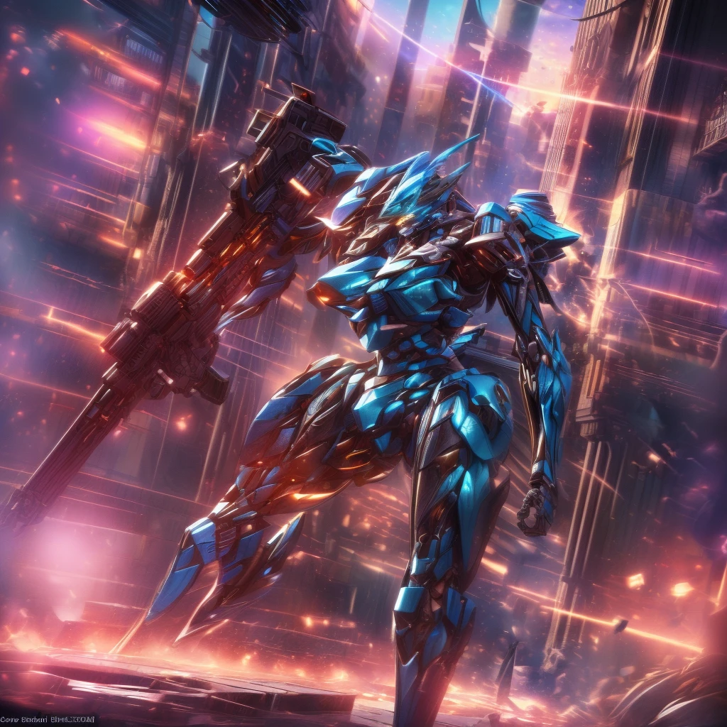 (Obra de arte, melhor qualidade:1.5).Mech branco e azul com detalhes dourados, médio, segurando uma sniper azul grande. Extremely detaild, 8K, HDR, natural light, cinematic lighting, masterpiece-anatomy-perfect, Ultra HD, (Battlefield:1.5), RAW photo, metallic, professional, ultra-fine painting, perfect body proportions, anatomically correct, uhd, real texture material, Anti-Aliasing, FKAA, TXAA, SSAO, Post Processing, Post Production, Tone Mapping, CGI, VFX, SFX, Hyper maximalist, Volumetric, ultra photorealultra-detailed intricate details.