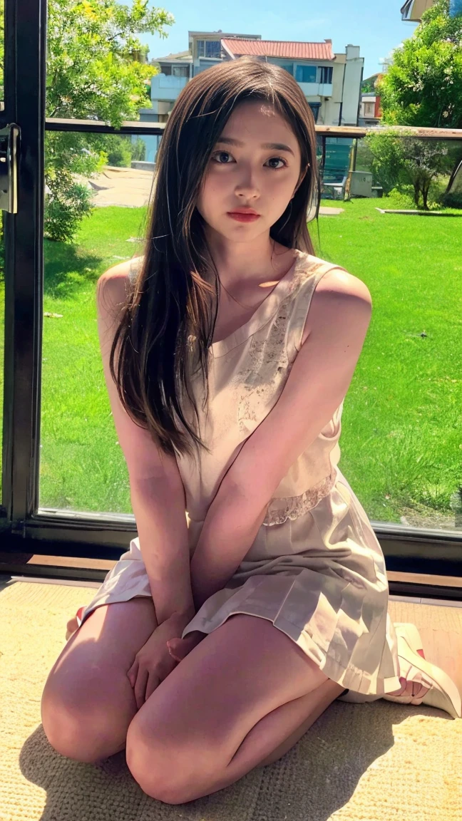 1girll,A pair of legs in a bush of flowers,Put your feet on the grass,(down view:1.5),