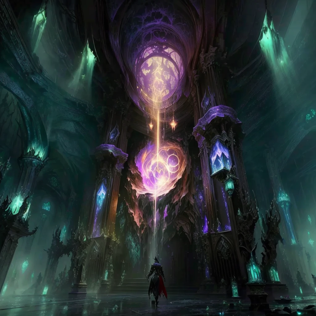 there is a very large room with many strange decorations, entrance to the ethereal realm, arte conceitual de world of warcraft, luminescent concept art, Final Fantasy 1 4 Cloth Screenshot, studying an open rift portal in hell, magical concept art highlight, magical concept art, complex and epic concept art, stunning concept art, mysterious concept art, Aion Aion, Legislatura de Eldritch