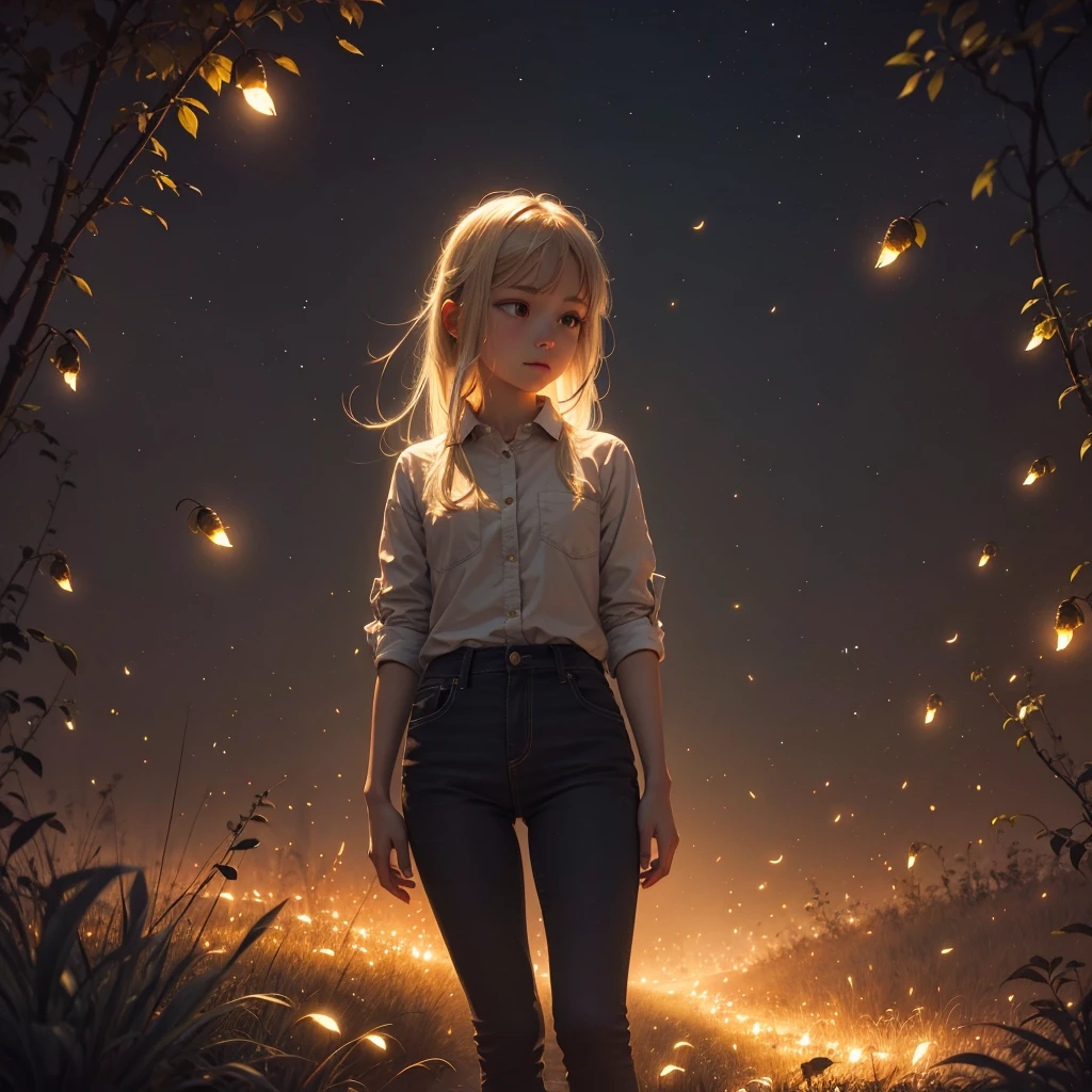 at night, fireflies