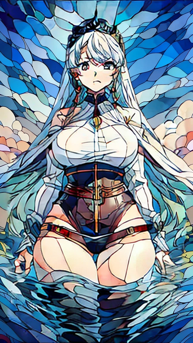 masterpiece, immaculate details, high quality, anime girl, perfect details, blonde girl, red eyes, nun, wide hips, thick thighs, breasts, praying, close view, details