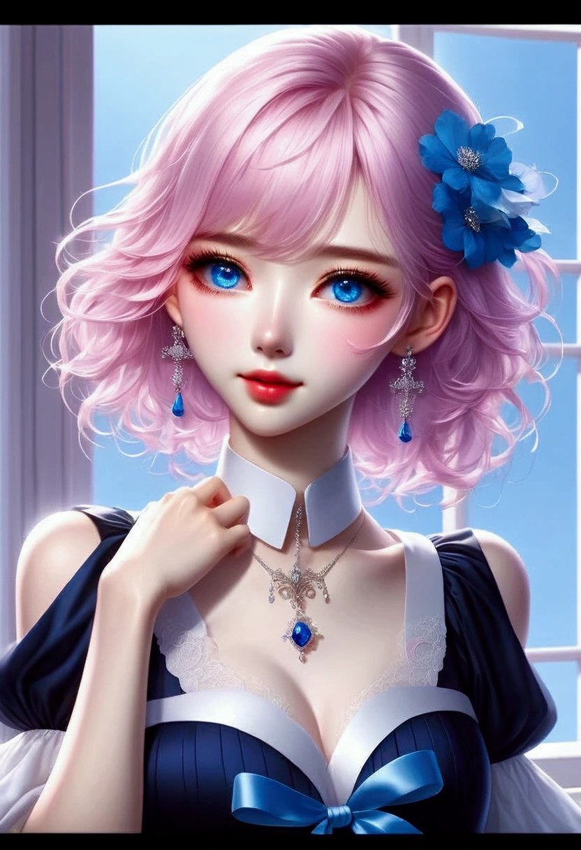 high school girl、Show your armpits、Pink haired woman、blue eyes