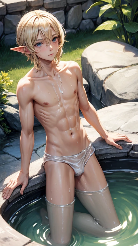  thin blond elven boy bathes 