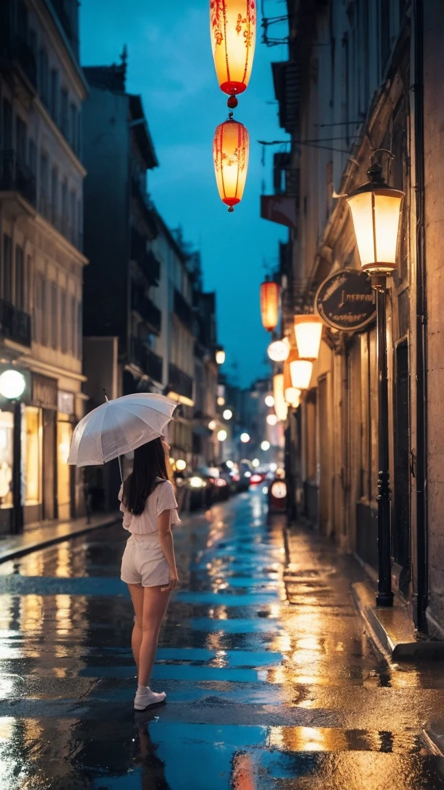 1fille,seulement,cheveux longs,peau rugueuse,(regarder le spectateur:1.2),cheveux humide,micro_shorts,sombre,polaroïd,(profondeur_de_champ:1.5),Jours de pluie,En plein air,rue,cheveux entre les yeux,éclairage maussade,Effet Tyndall,Éclairage cinématographique,nuit,lampadaire,reflet,lumière disponible,lumière de jante,néons lumineux,courbée,Chinois_style,