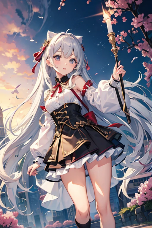 masterpiece, Highest quality, High resolution,Follow the on-screen instructions、Anime Style、Follow the prompts、One Girl、Long silver hair、、Open the front of the dresini skirt、
