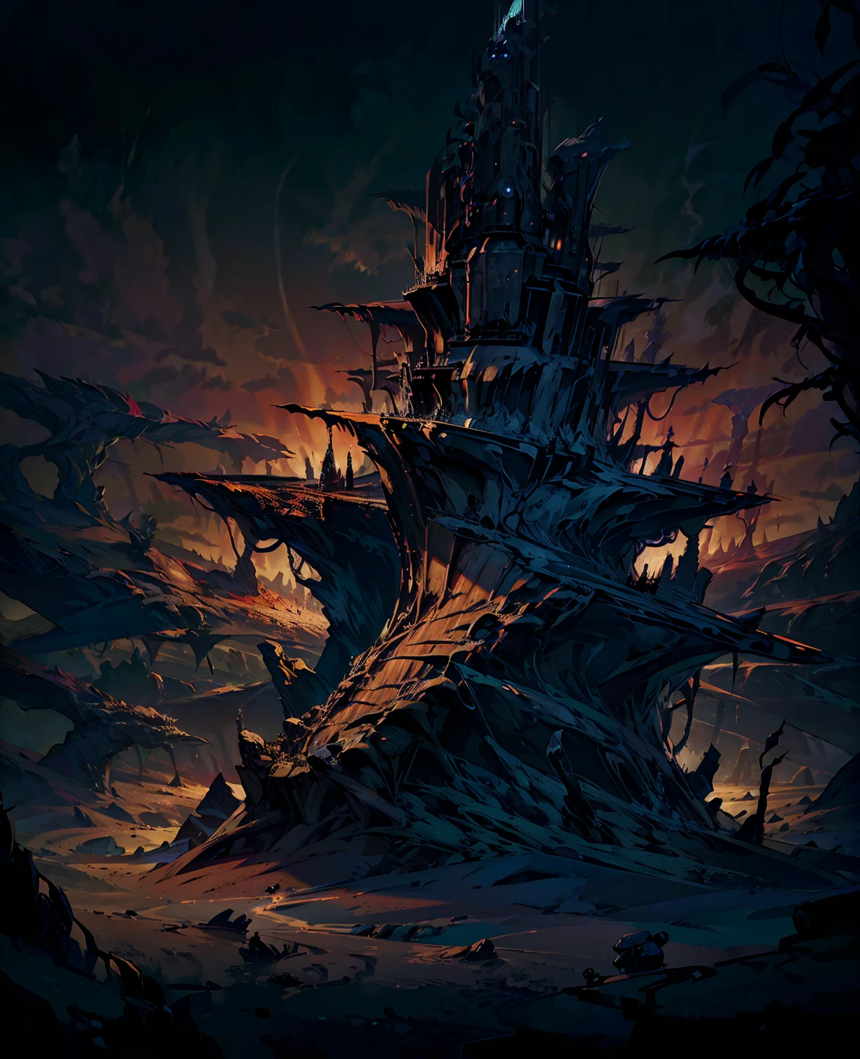 dark fantasy world, dark fantasy landscape, dark fantasy art, dark fantasy digital art, dark fantasy illustration, fantasy castle, haunted forest, dark trees, dark clouds, gloomy atmosphere, dramatic lighting, mist, fog, moody colors, deep shadows, gothic architecture, crumbling ruins, mysterious portal, fantasy creatures, dark magic, glowing magic effects, highly detailed, cinematic composition, epic scale, 8k, photorealistic, digital painting, concept art style