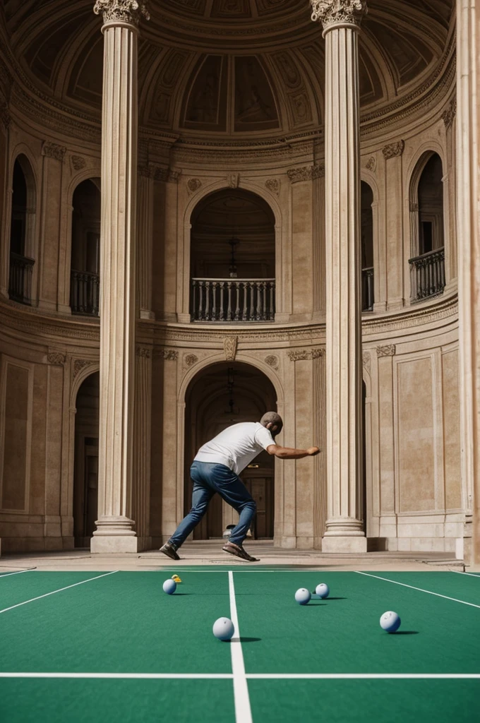 Garcon 1m 70, 55kg,back life , playing petanque , in a magnificent decor
