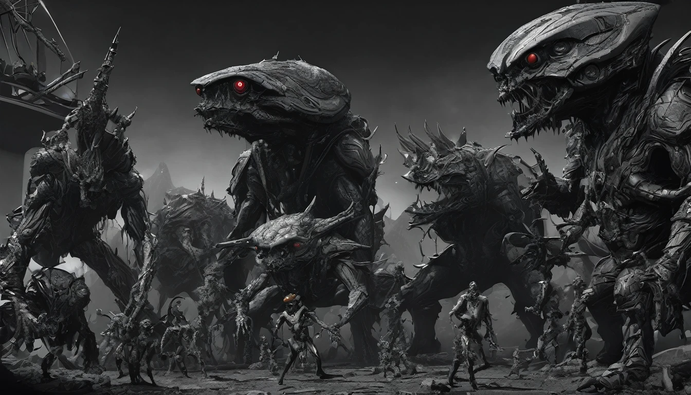 in (medium full shot:3.1) of lot of characters from a movie for slave girls from beyond infinity, inspired by Clyde Caldwell, futuristic apocalypse, stalenhag, metal album cover, gwar, heavy metal band promo, wayne barlowe pierre pellegrini, (with Creepy, Sci-Fi, Fantasy and Horror:2.9) retro sci fi, Horror movie, very detailed body, moody, epic, shot on Kodak Vision3, (intricate details:2.4), (hyperdetailed:3.1), (8k resolution:3.1), (high detailed:4.1), lot of detailed, high quality, soft (cinematic:3.3) light, dramatic atmosphere, atmospheric pespective, (impactful art:2.8), rich colors, (3D rendering:3.1)
