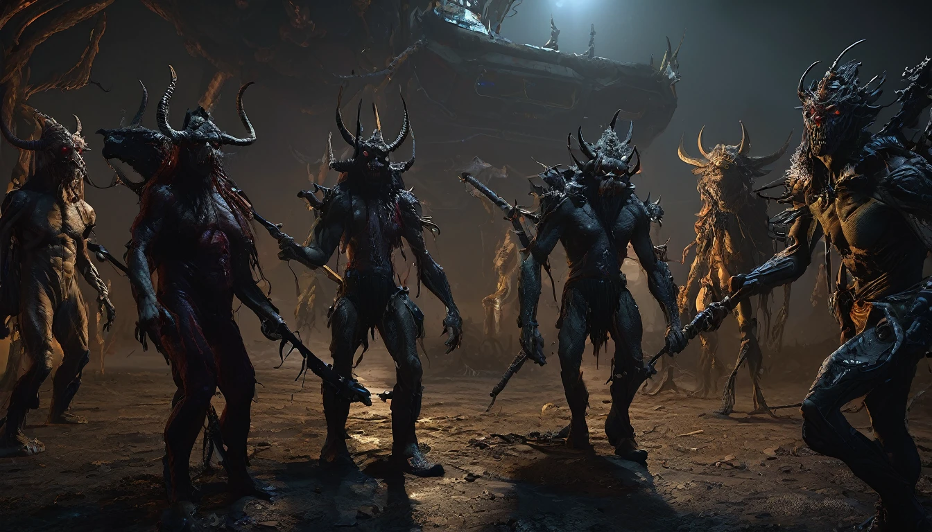 in (medium full shot:3.1) of lot of characters from a movie for slave girls from beyond infinity, inspired by Clyde Caldwell, futuristic apocalypse, stalenhag, metal album cover, gwar, heavy metal band promo, wayne barlowe pierre pellegrini, (with Creepy, Sci-Fi, Fantasy and Horror:2.9) retro sci fi, Horror movie, very detailed body, moody, epic, shot on Kodak Vision3, (intricate details:2.4), (hyperdetailed:3.1), (8k resolution:3.1), (high detailed:4.1), lot of detailed, high quality, soft (cinematic:3.3) light, dramatic atmosphere, atmospheric pespective, (impactful art:2.8), rich colors, (3D rendering:3.1)