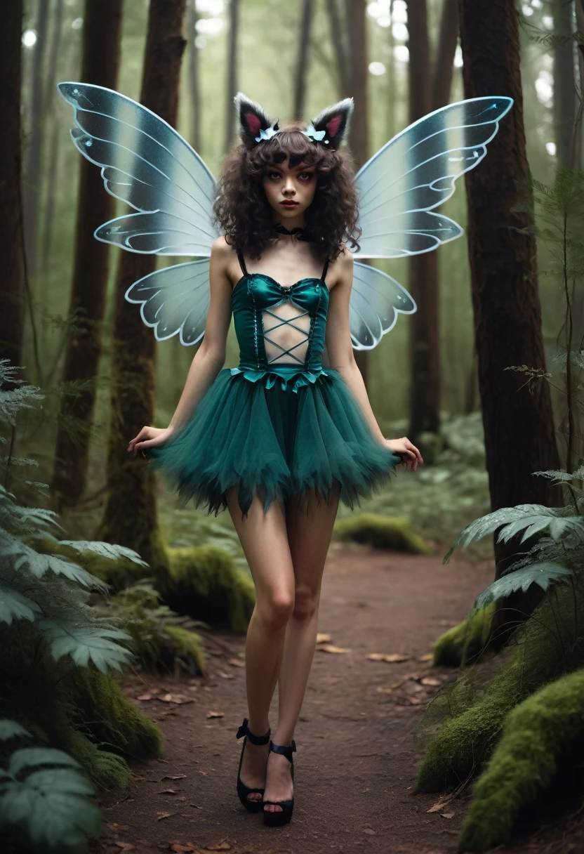 poodle werewolf girl in a forest skinny fairy wings