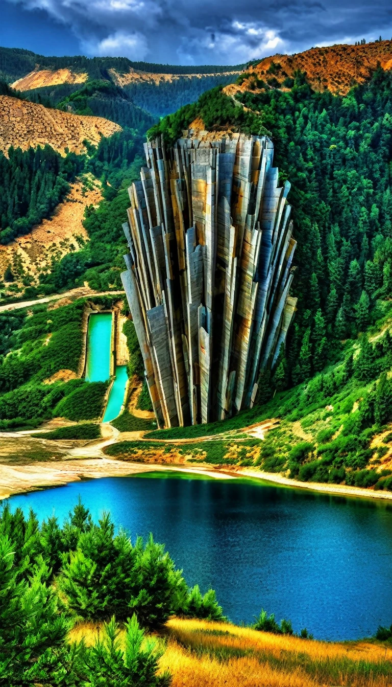 bukhtarma reservoir,nature,pines,cliffs, hdr