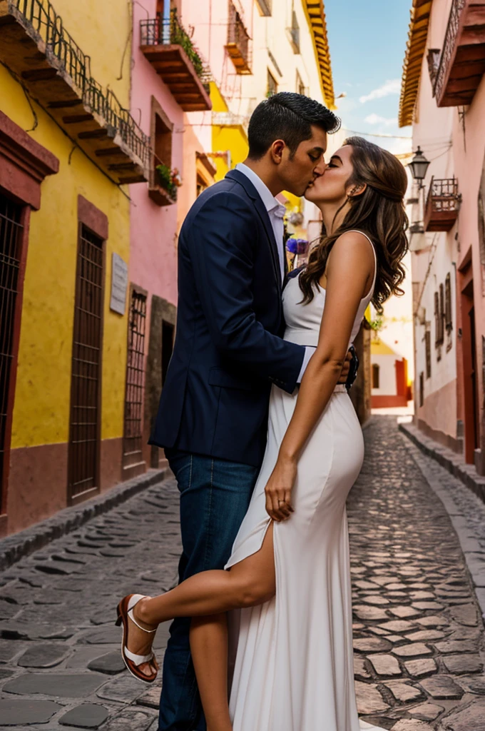 Romantic kiss in a tourist place in Guanajuato Mexico