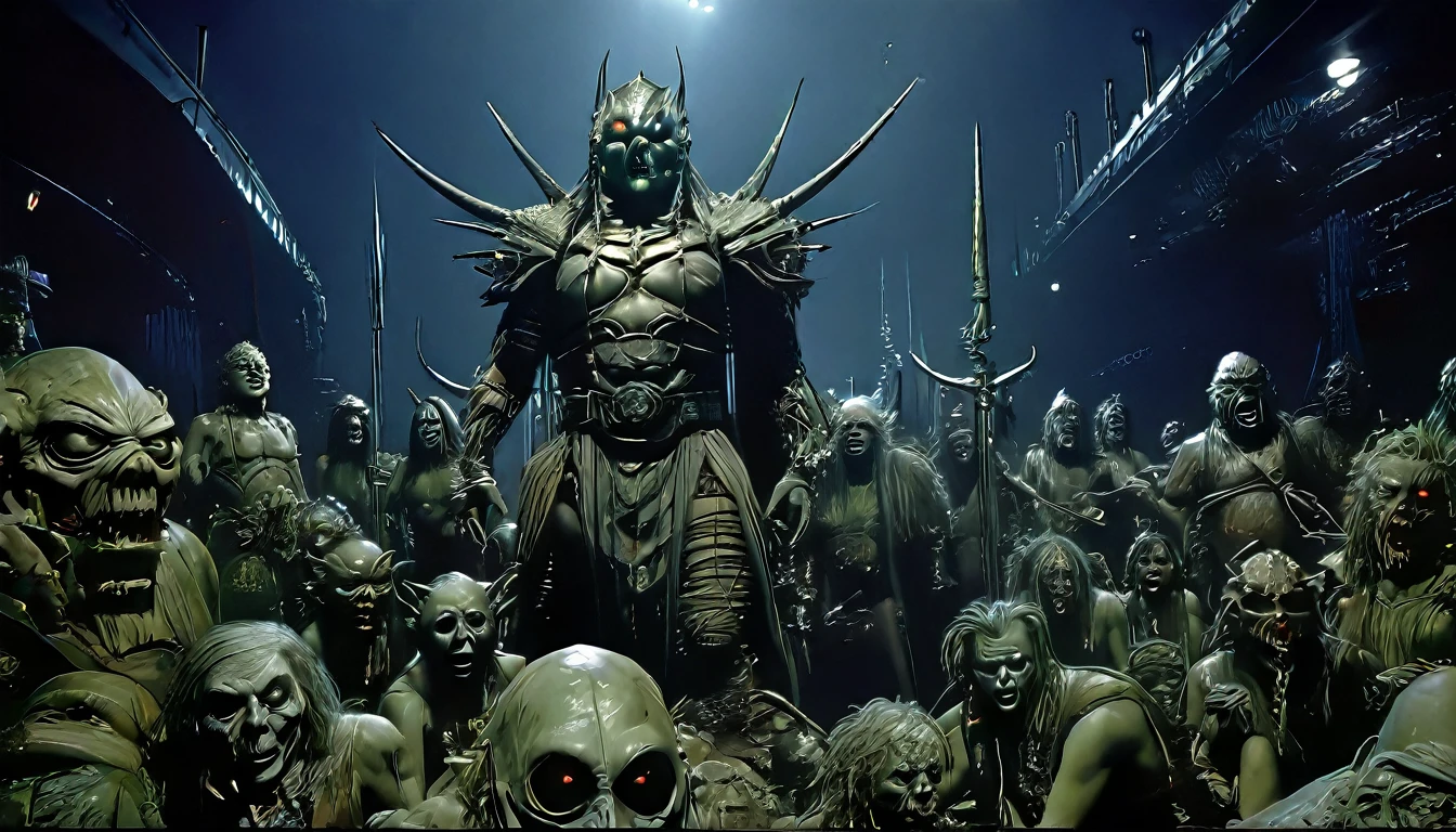 in (medium full shot:3.1) of lot of characters from a movie for slave girls from beyond infinity, inspired by Clyde Caldwell, futuristic apocalypse, stalenhag, metal album cover, gwar, heavy metal band promo, wayne barlowe pierre pellegrini, (with Creepy, Sci-Fi, Fantasy and Horror:2.9) retro sci fi, Horror movie, very detailed body, moody, epic, shot on Kodak Vision3, (intricate details:2.4), (hyperdetailed:3.1), (8k resolution:3.1), (high detailed:4.1), lot of detailed, high quality, soft (cinematic:3.3) light, dramatic atmosphere, atmospheric pespective, (impactful art:2.8), rich colors