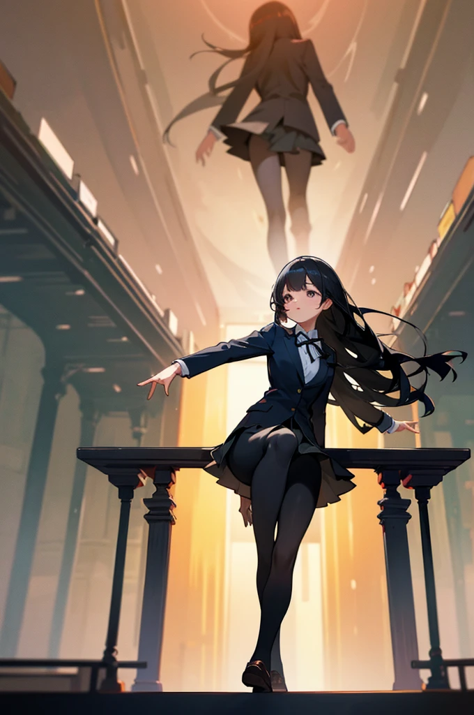 pantyhose,Crouching,front,From below,Leg spread,With legs apart,Black Hair,Straight Hair,Black Skirt,blazer,ribbon,School,Library,Ultra HD,masterpiece,super high quality,Ultra-high resolution,Highest quality,Advanced,Highest quality,Highest Resolution,high quality,beautiful,beautiful,High quality,Realな質感,Real,8k,Detailed,