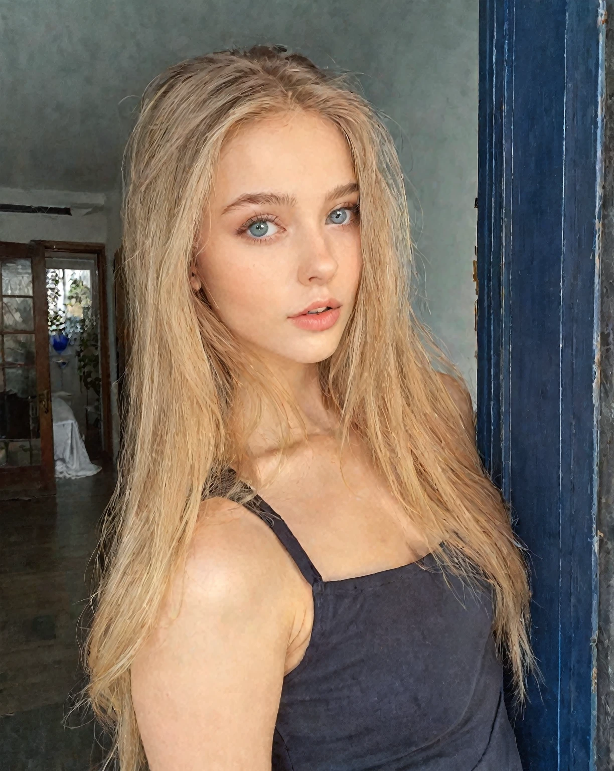 blonde woman with long hair leaning on a blue door, Portrait Sophie Mudd, Yelena Belova, 18 years, Dasha Taran, russian bride, beautiful young model, 19 year old girl, Anna Nikonova aka Newmilky, Angelina Stroganova, long blonde hair and big eyes, Anastasia Ovchinnikova, angelablanca