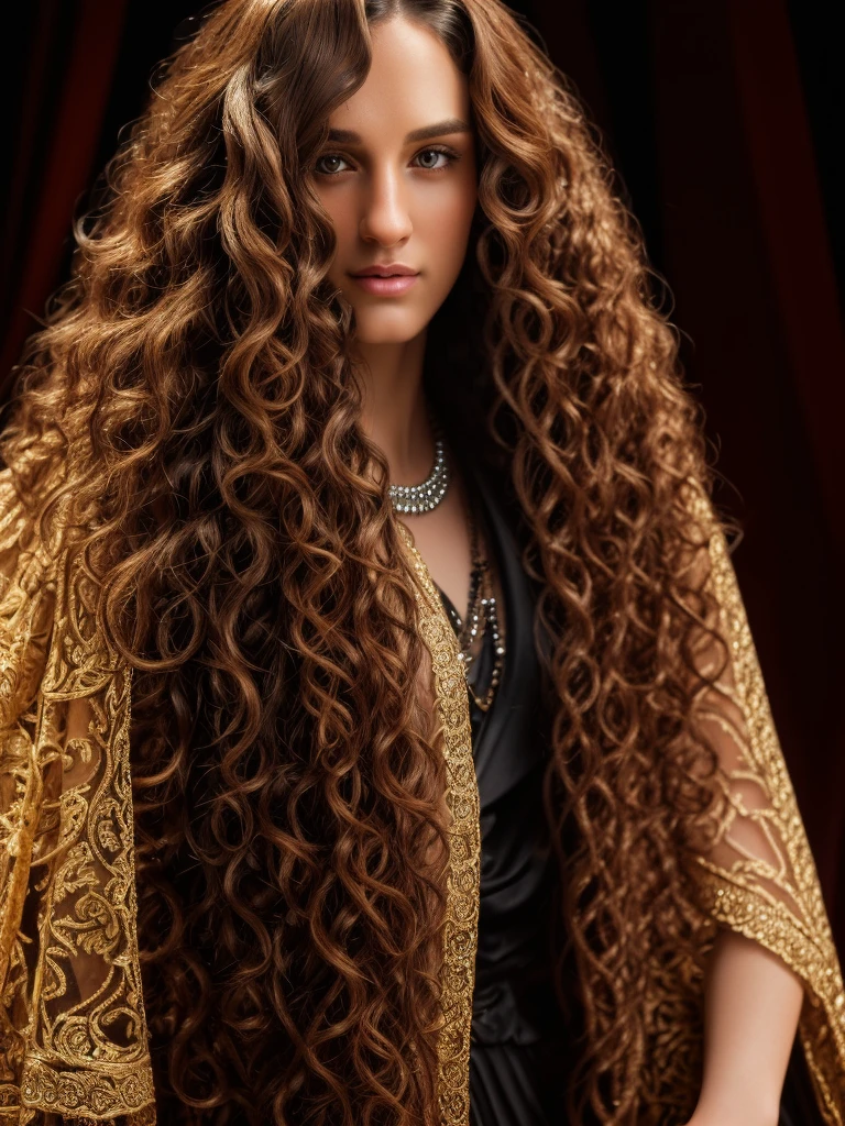 beautiful detailed man with long curly hair, duke's clothing, ornate and elaborate clothing, detailed facial features, intricate jewelry, high quality portrait, cinematic lighting, dramatic chiaroscuro, oil painting, masterpiece, (best quality,4k,8k,highres,masterpiece:1.2),ultra-detailed,(realistic,photorealistic,photo-realistic:1.37)