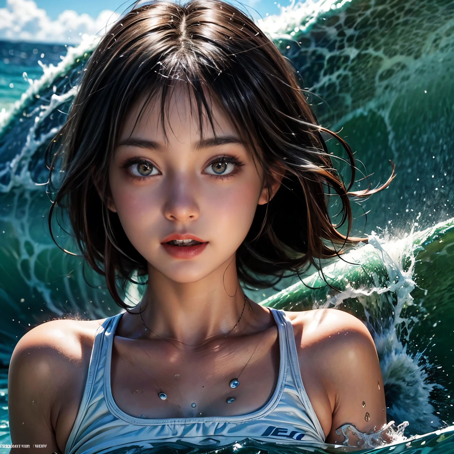 (ZoomedOut:1.28, Wide-shot) (Epic photo of surfer magazine:1.37).(Wetted Everything:1.6) WetHair (extremely detailed KAWAII wet face)(SparklingHighlights:1.28), Dynamic Joyful Expressions LifeLike Rendering (ManoErina:1.0) .