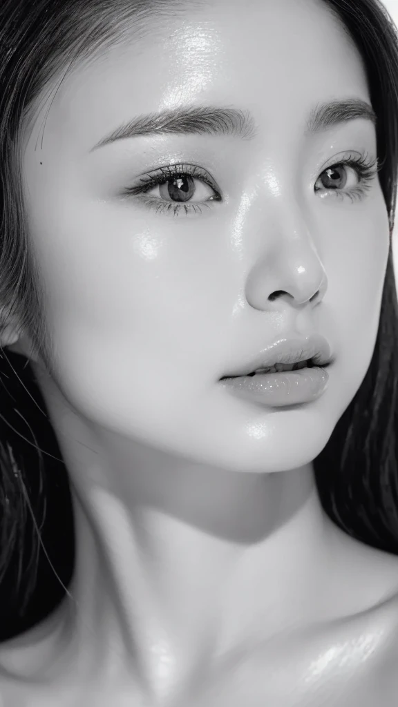 (best quality,ultra-detailed,realistic),(monoclonal portraits),(black and white:1.7),(soft lighting),(Japanese beautiful face),(detailed facial features),(white background),(line drawing),anatomy correct,completely naked,perfect nude,undressed,gleaming face,shiny skin
