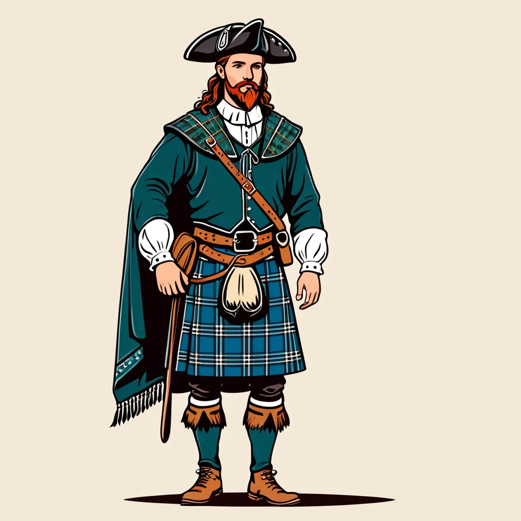 man in scotish folk outfit, vector graphics, strong contours
