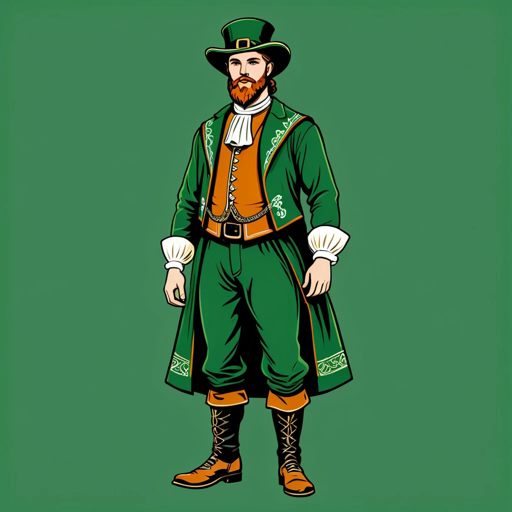 man in irish folk outfit, vector graphics, strong contours